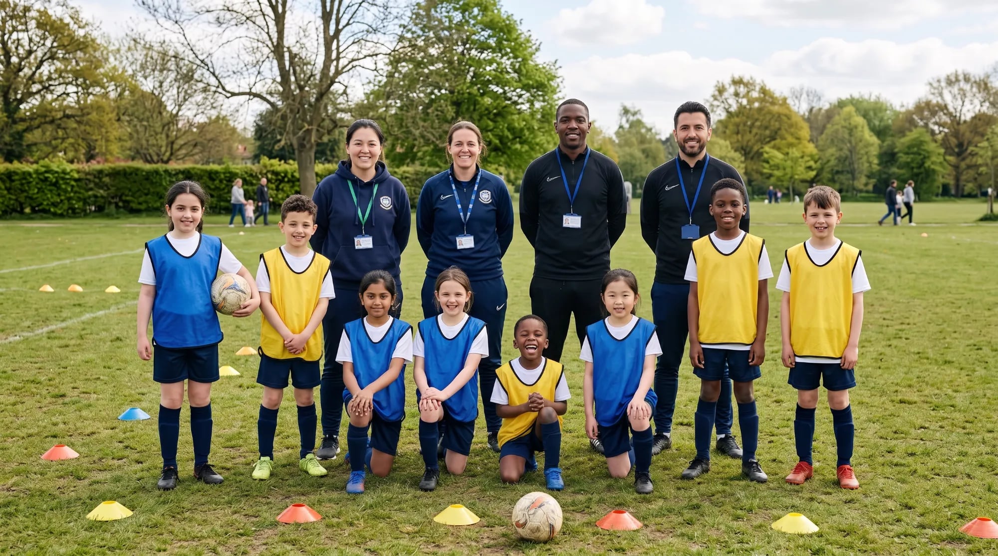 Coaches and young players from a grassroots football club